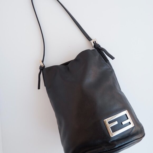 Authentic Preowned Fendi Black Leather FF Logo Bucket Shoulder Bag - Picture 7 of 16